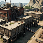 A thriving, fortified city in a post-apocalyptic zombie world. Show walls, resource production facilities (farms, lumber mills, mines), military structures (barracks), and a central command center. Soldiers patrol the walls, and automated turrets are visible. Consider a mix of modern and makeshift construction styles.