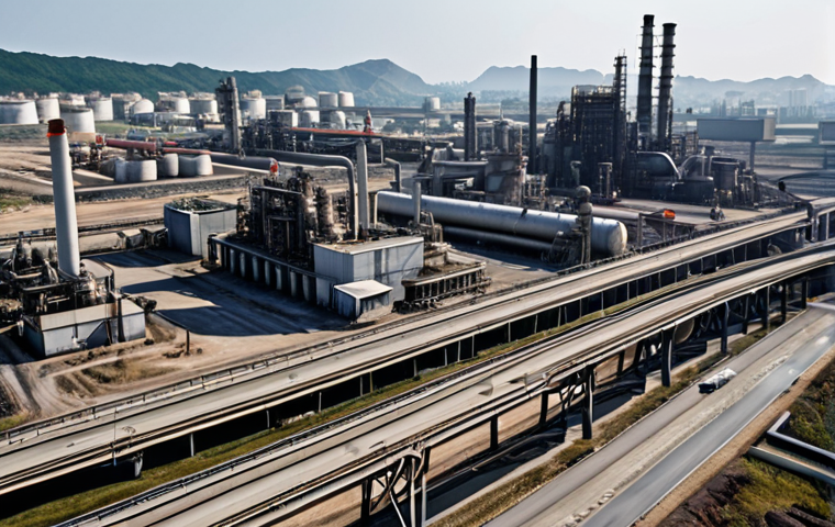 **

A bustling Age of Z cityscape. Focus on a central oil refinery (製油所) landmark pumping resources. Around it, show other resource buildings like a quarry (採石場) working. Emphasize the visual connection: roads leading directly from the resource buildings to the refinery. Show some soldiers (兵士) moving resources, highlighting the efficiency. Style: realistic game render, maybe with a slight anime influence for the character designs.

**